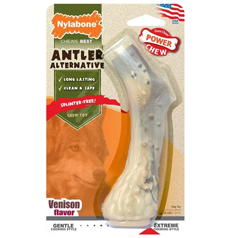 NYLABONE Antler Alternative Power Chew Dog Toy Antler Venison Medium NEW